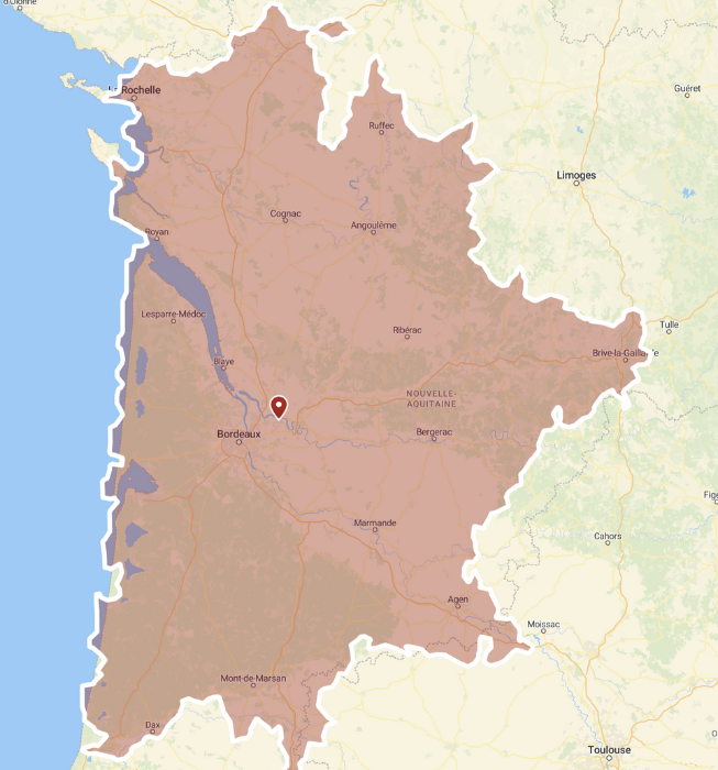 Carte de la zone couverte pour éliminé des nuisibles en gironde et les alentours